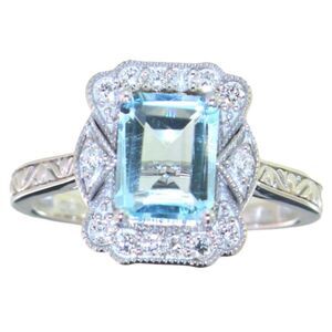 Aquamarine & Diamond Ring- Size 7